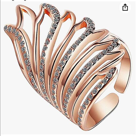 Rose Gold Angel Wing Ring, Cubic Zircon, Guardian, Gift for Her, Handmade - Picture 4 of 6